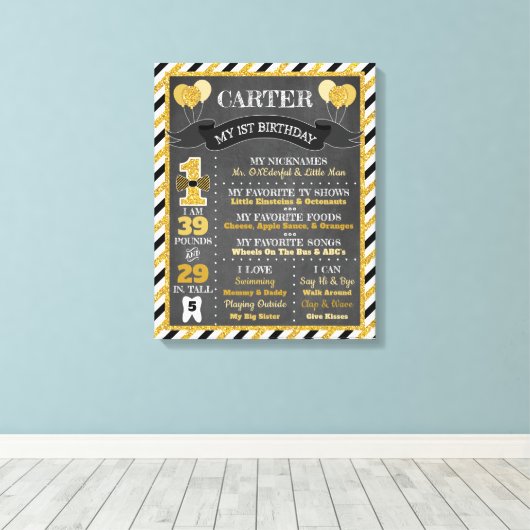 de heer ONEderful Chalkboard Poster | Eerste verja Canvas Afdruk (Insitu (Houten vloer))