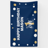 De heer Onederful First Birthday Boy Navy Blue Gol Spandoek (Verticaal)
