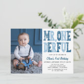 De heer Onederful First Birthday Foto Kaart (Staand voorkant)