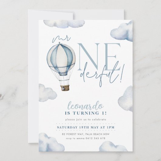de heer ONEderful Hot Air Ballon Boy 1st Birthday  Kaart (Voorkant)