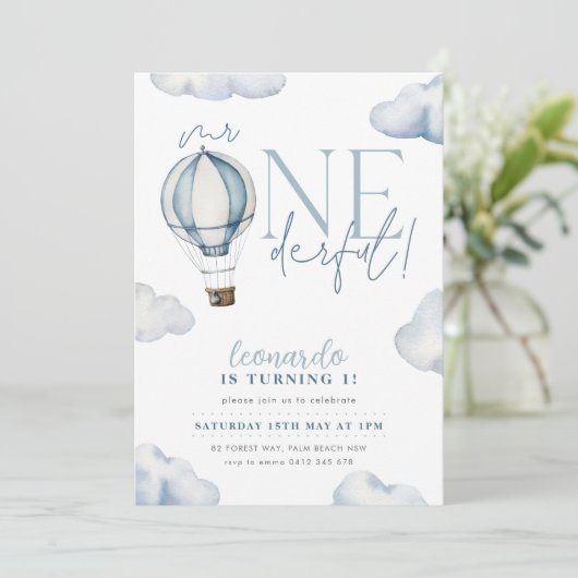 de heer ONEderful Hot Air Ballon Boy 1st Birthday  Kaart (Staand voorkant)