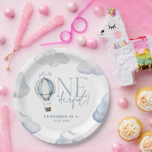 de heer ONEderful Hot Air Ballon Boy 1st Birthday  Papieren Bordje (Feest)
