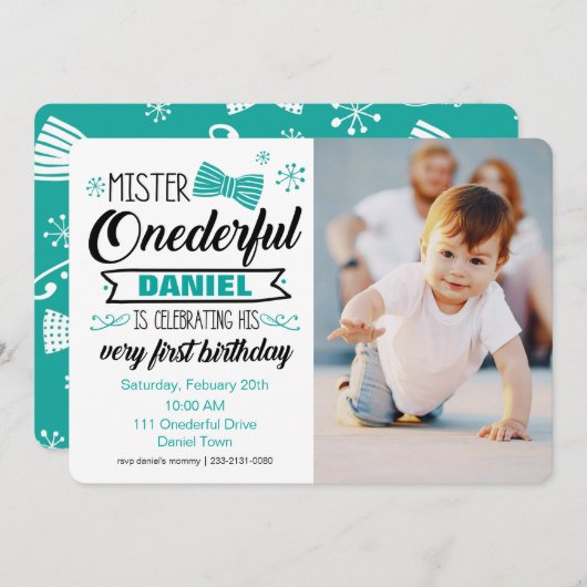 de heer Onederful Invitation Kaart (Voorkant / Achterkant)