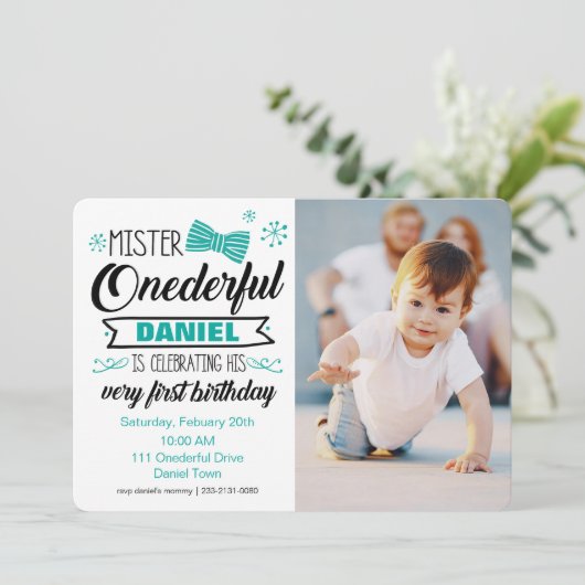 de heer Onederful Invitation Kaart (Staand voorkant)