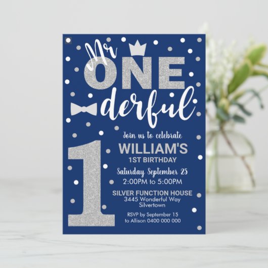 de heer Onederful Invitation Royal Navy Silver Boy Kaart (Staand voorkant)