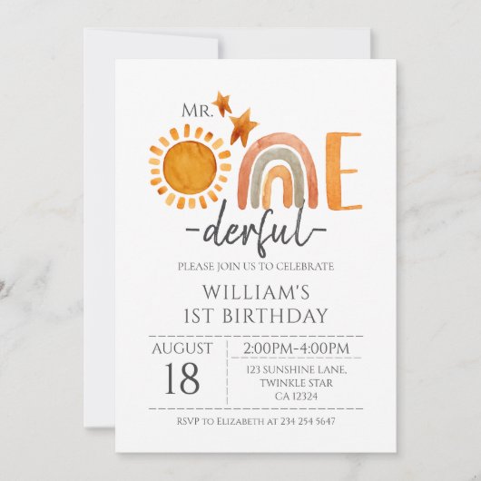 de heer Onederful Waterverf Rainbow & Sunshine Boy Kaart (Voorkant)