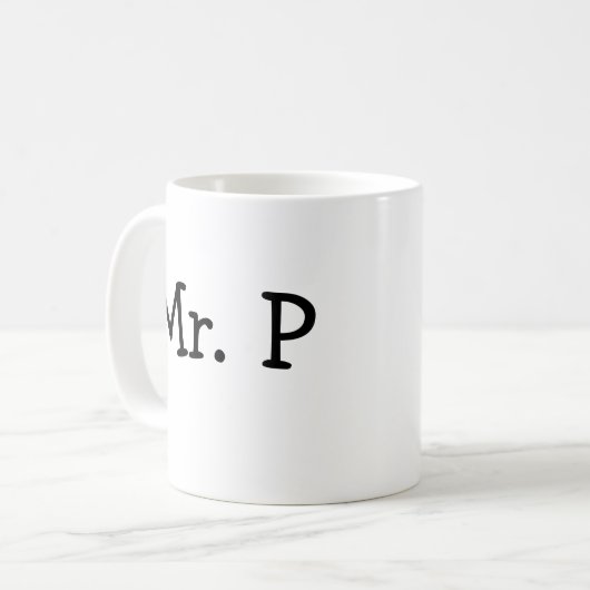 de heer P leraar / Mok opvoeders (Voorkant links)