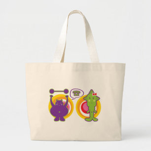 De heer Paars & Miss Green Cute Cartoon Character Grote Tote Bag