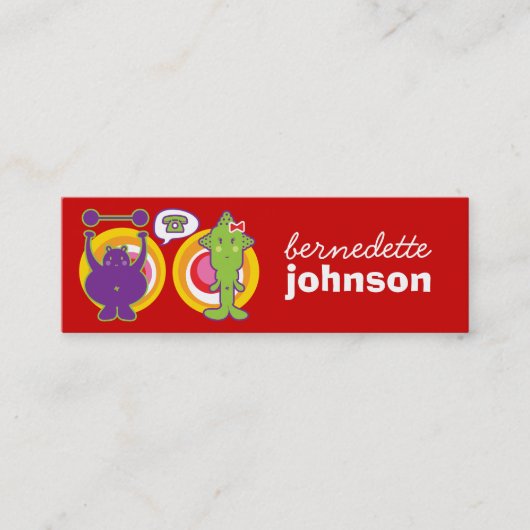 De heer Paars & Miss Green Cute Cartoon Character Mini Visitekaartje (Voorkant)