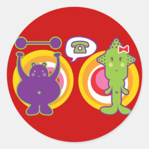 De heer Paars & Miss Green Cute Cartoon Character Ronde Sticker