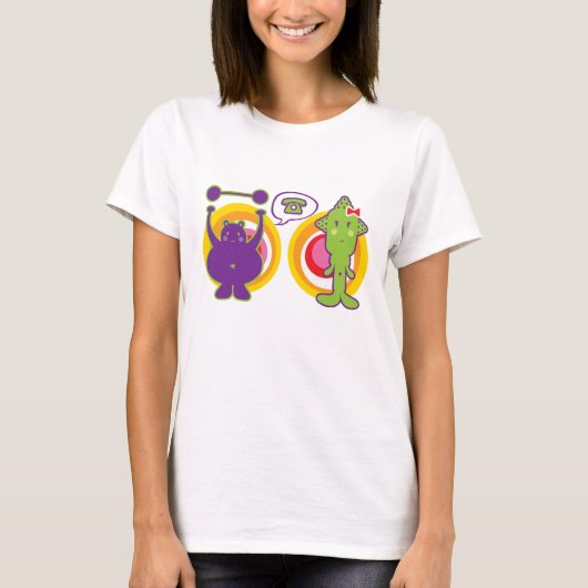 De heer Paars & Miss Green Cute Cartoon Character T-shirt (Voorkant)