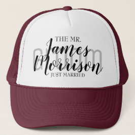 de heer Pas getrouwd Maroon Elegant Wedding Baseba Trucker Pet