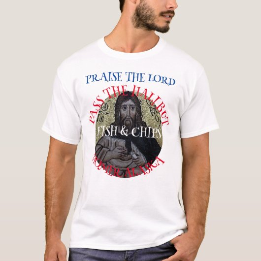 De Heer Pass the Halibut Fish & Chips T-shirt (Voorkant)