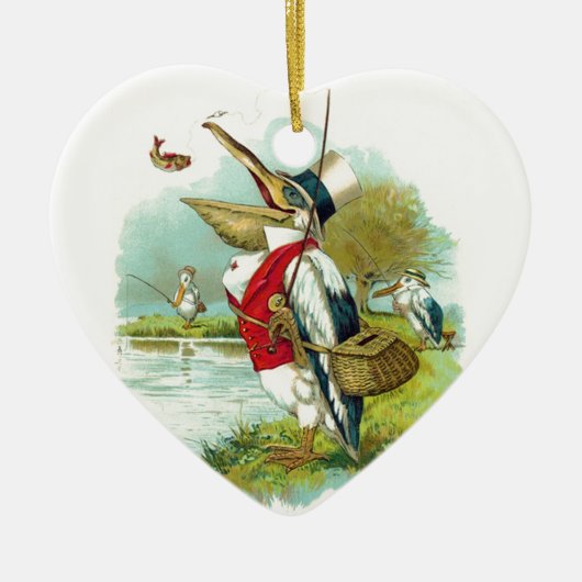 DE HEER PELICAN VIST HEART KERAMISCH ORNAMENT (Voorkant)