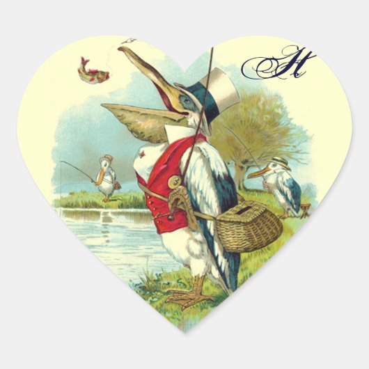 DE HEER PELICAN VIST HEART MONOGRAM, crème Hart Sticker (Voorkant)