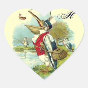 DE HEER PELICAN VIST HEART MONOGRAM, crème Hart Sticker