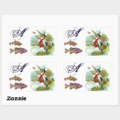 DE HEER PELICAN VIST MONOGRAM RECHTHOEKIGE STICKER (Vel)