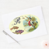 DE HEER PELICAN VIST MONOGRAM, room Ovale Sticker (Envelop)