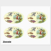 DE HEER PELICAN VIST MONOGRAM, room Ovale Sticker (Vel)