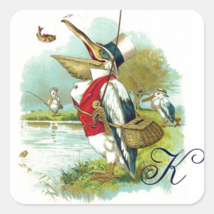 DE HEER PELICAN VIST MONOGRAM VIERKANTE STICKER