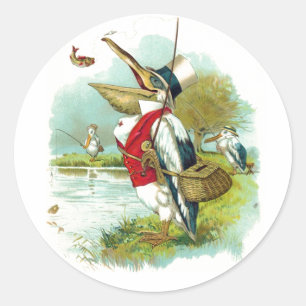 DE HEER PELICAN VIST RONDE STICKER