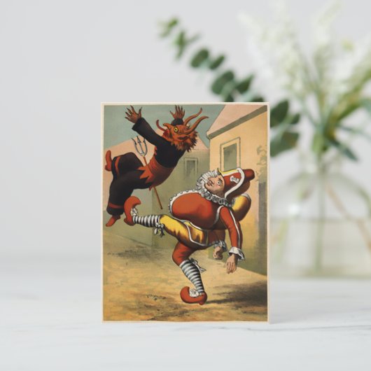  de heer Punch die de duivel trapt Briefkaart (Staand voorkant)
