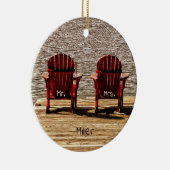 de heer Red Adirondack Beach Chairs Rustic Keramisch Ornament (Rechts)