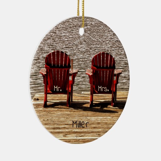 de heer Red Adirondack Beach Chairs Rustic Keramisch Ornament (Rechts)