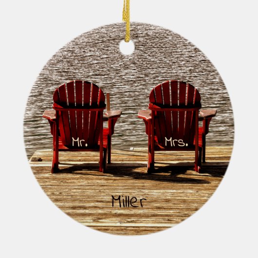 de heer Red Adirondack Beach Chairs Rustic Keramisch Ornament (Achterkant)