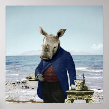 De heer Rhino's Dag op het strand Poster