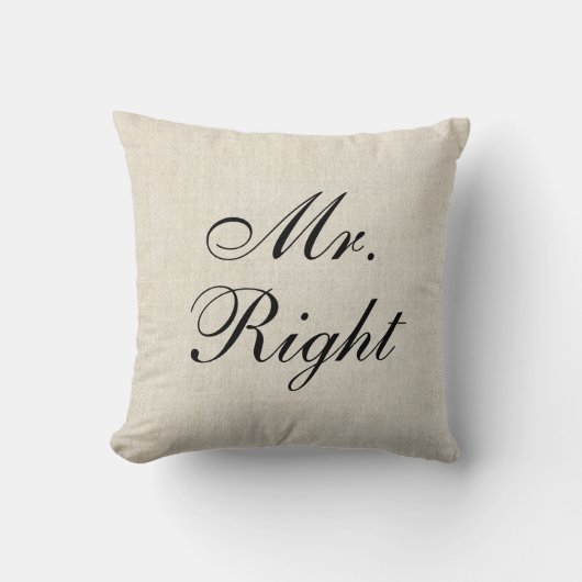 de heer Right Faux Linen canvas burlap Wedding Pil Kussen (Voorkant)
