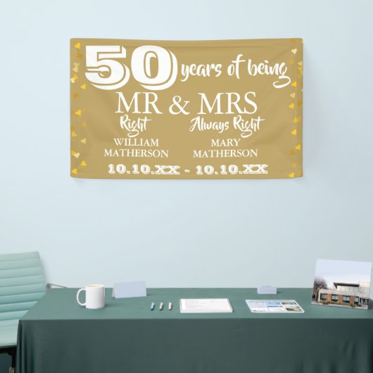 De heer Right Fun 50th Jubileum Gold Hearts Spandoek (Beurs)
