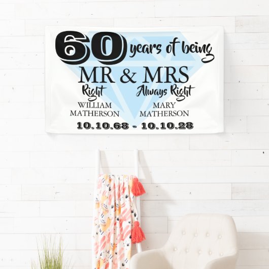 De heer Right Fun Diamond 60th Wedding Jubileum Spandoek (Insitu)