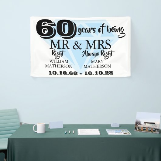 De heer Right Fun Diamond 60th Wedding Jubileum Spandoek (Beurs)