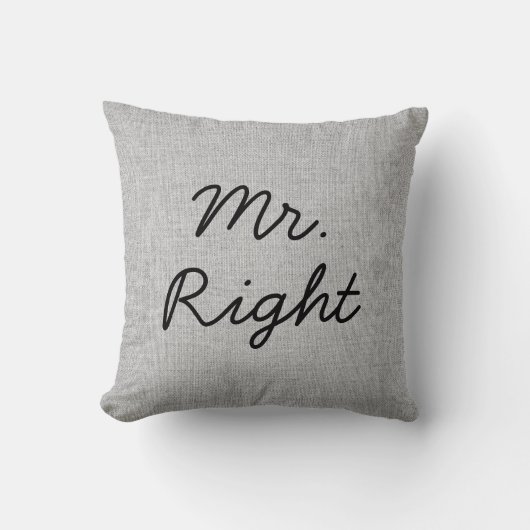 de heer Right Gray Faux Linen burlap Wedding Pillo Kussen (Voorkant)