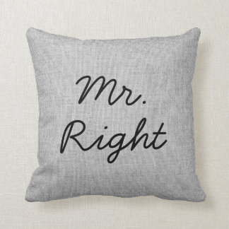 de heer Right Gray Faux Linen burlap Wedding Pillo Kussen