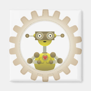 de heer Robot met Steampunk Gear Heart Magnet