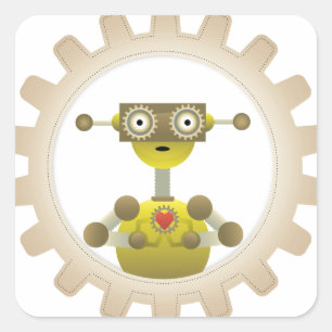 de heer Robot met Steampunk Gear Heart Sticker