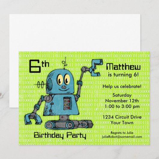 De heer Robot Persoonlijke uitnodiging op zaterdag (Voorkant / Achterkant)