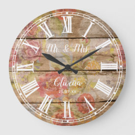 de heer Rustic Farmhouse Floral Wood Roman Numeral Grote Klok