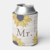 de heer Rustic White Wood Chic Yellow Sunflower Blikjeskoeler (Blikje Voorkant)