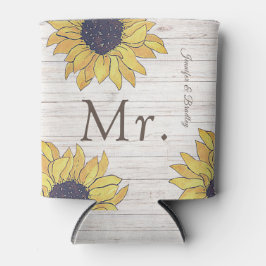 de heer Rustic White Wood Chic Yellow Sunflower Blikjeskoeler