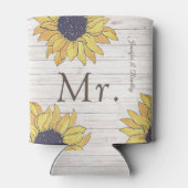 de heer Rustic White Wood Chic Yellow Sunflower Blikjeskoeler (Achterkant)