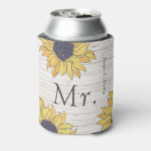 de heer Rustic White Wood Chic Yellow Sunflower Blikjeskoeler (Blikje Achterkant)