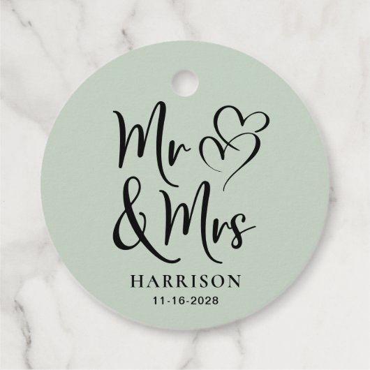 De heer Sage Green Wedding Bedankjes Labels (Achterkant)