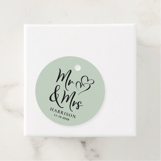 De heer Sage Green Wedding Bedankjes Labels (In situ)