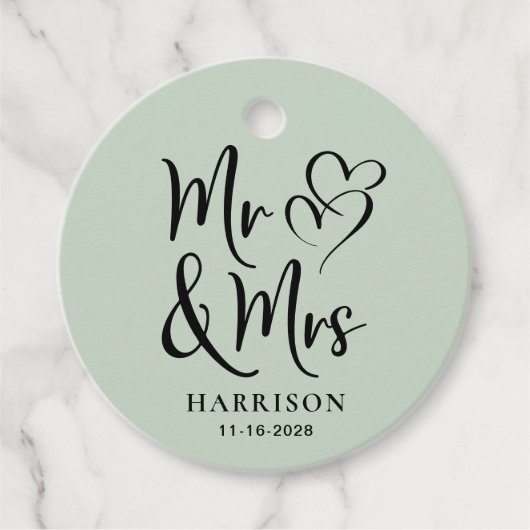 De heer Sage Green Wedding Bedankjes Labels (Voorkant)