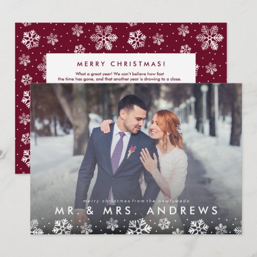 De heer Snowflake Border Pas getrouwd Fotokaart Feestdagenkaart (Voorkant / Achterkant)