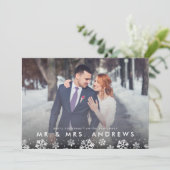 De heer Snowflake Border Pas getrouwd Fotokaart Feestdagenkaart (Staand voorkant)