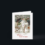 de heer Snowman en de heer Crow Note Kaart<br><div class="desc">Dit prachtige Duitse briefkaart afbeelding illustreert een kraai die een bezoek brengt aan een sneeuwpop omringd door een winteromgeving. De eenvoud en de kleuren resulteren in een mooi opvallend afbeelding. Het is perfect voor al je kerstvakanties.</div>